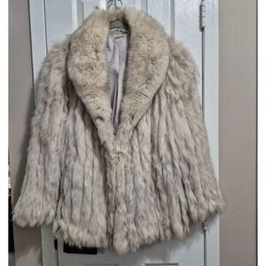 Henig Furs Vintage Silver Fox Fur Coat Shawl Collar Light Gray Saga Fox Finland